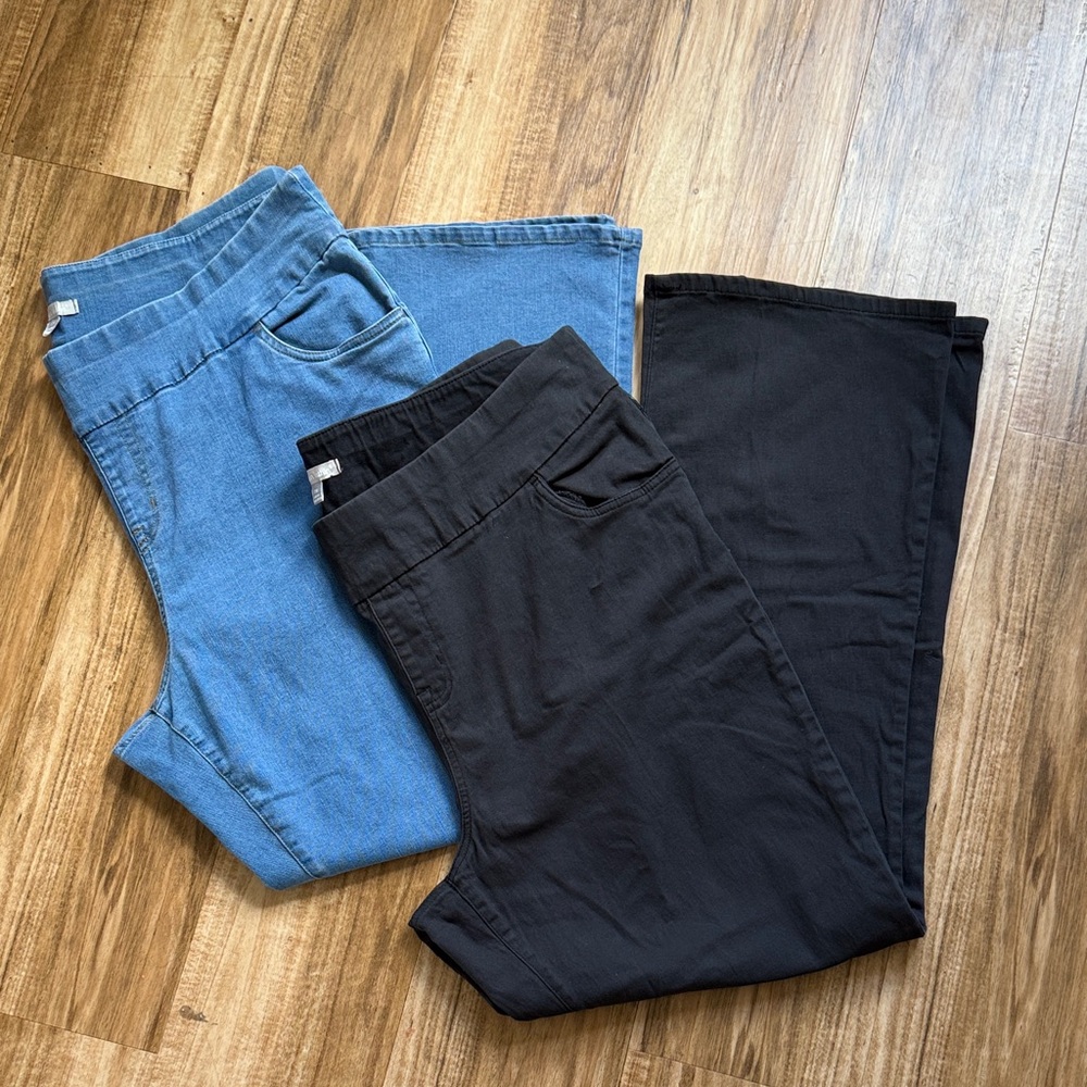 Woman Within Black and Blue Pull On Bootcut Jeans Size 22W